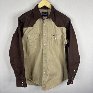 Wrangler Western Workwear Snap Shirt Mens Large Tan Brown Heavy Cotton